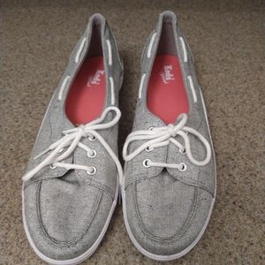 Keds Sport Canvas Silver Lace-up Size 9 Boat Shoe Dock Shoe Slip on